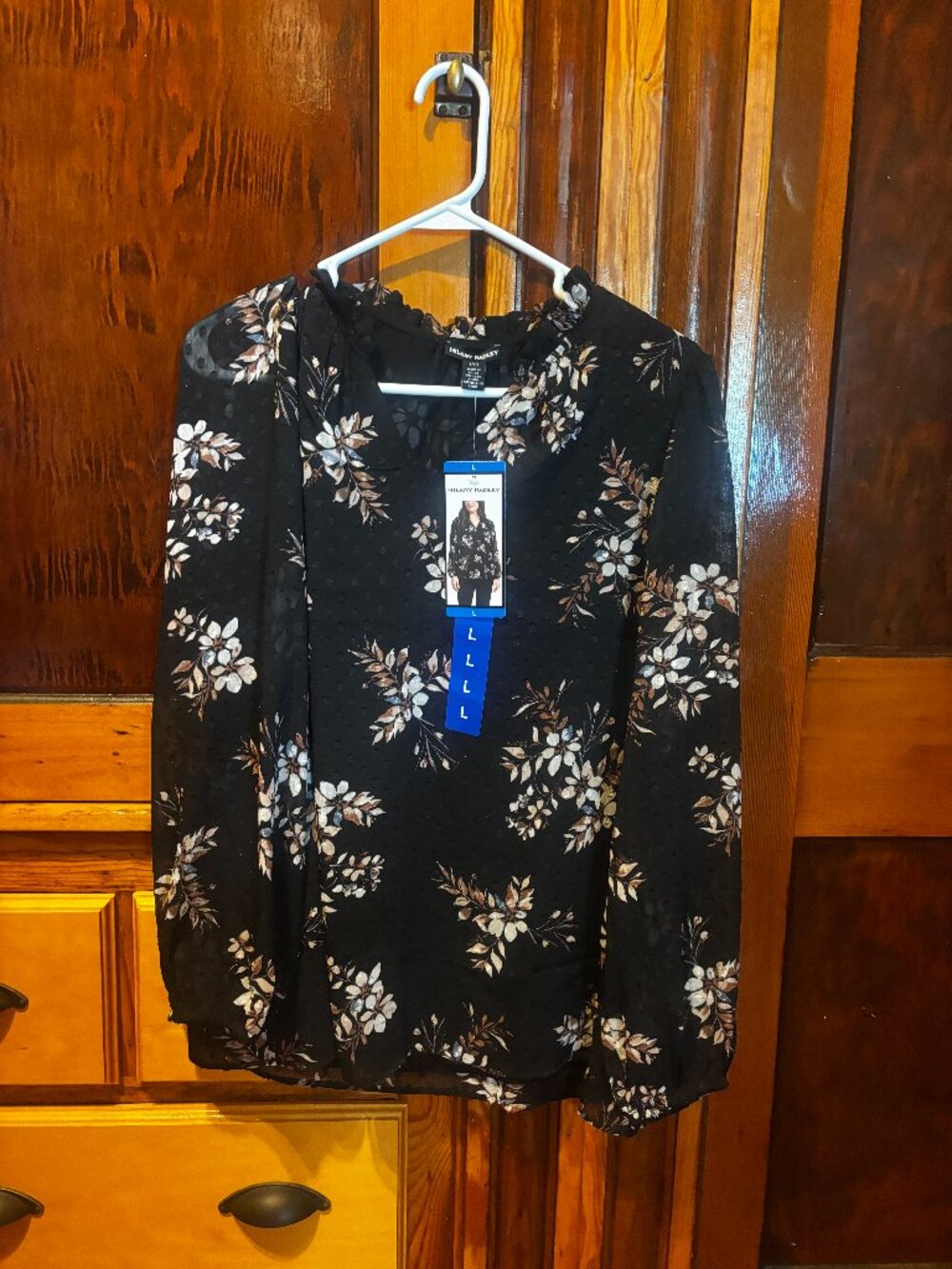 Hilary Radley Women's Floral Blouse Black Size Large NWT